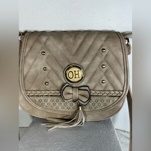 Oh Quilted Taupe Crossbody with Bow & Tassel